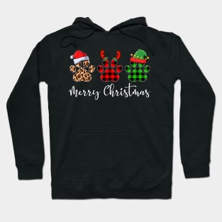 Merry Christmas Leopard Red Green Plaid Dog Paws Hoodie